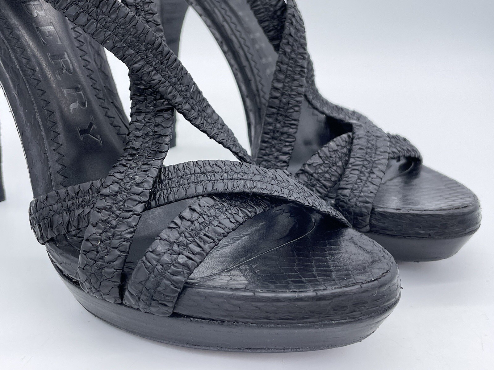 Burberry Plisse Black Python Leather Platform Str… - image 3