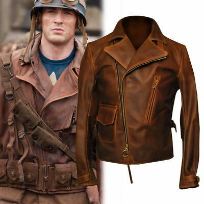 First Avengers Captain America Men's Distressed Unique Real Leather Biker Jacket