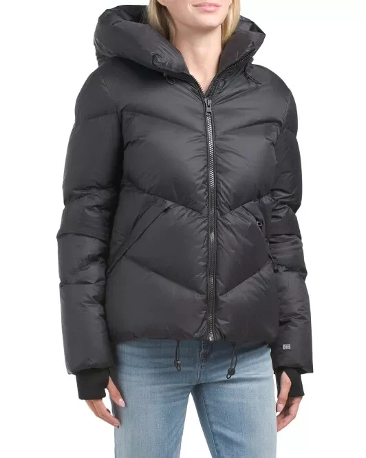 SOIA KYO Dayana Down Quilted Hooded Puffer Jacket Black Size M