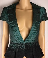 Tony Bowls Women's Size 4 Pleated Collar,peplum Black/Green Leopard Print Jacket