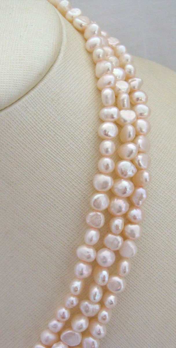 Three Strand Off-White Pearl Necklace With Sterling Silver Clasp