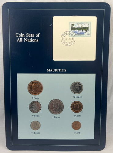 Coin Sets of All Nations Mauritius w/card 1,1/2,1/4 Rupee 10,5,2,1 cent 1978 UNC
