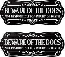 2 Pieces Dog Sign for Fence Beware of Warning Signs Metal Aluminum Black