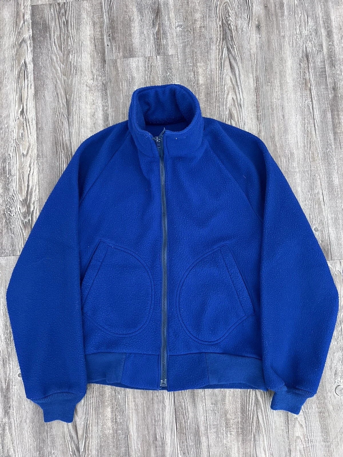 Vintage Jacket Mens Polar Fleece Blue Zip Up USA made Size M/L I4