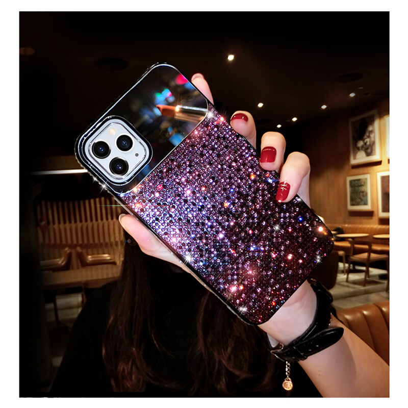 LeYi Cover Per IPhone 16 Con Glitter E Vetro Temperato [2 Pezzi] - Custodia Rigida Con Bumper In Silicone, Viola/Blu Gradient