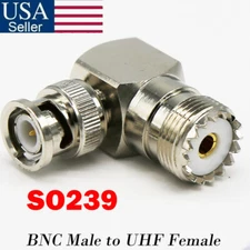 1X BNC Male to UHF Female SO239 Right Angle 90 Degree Deg RF Connector Adapter