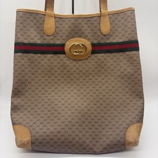 Gucci Sherry Line Tote Bag Micro GG Inter Locking Purse PVC Leather Beige Auth!