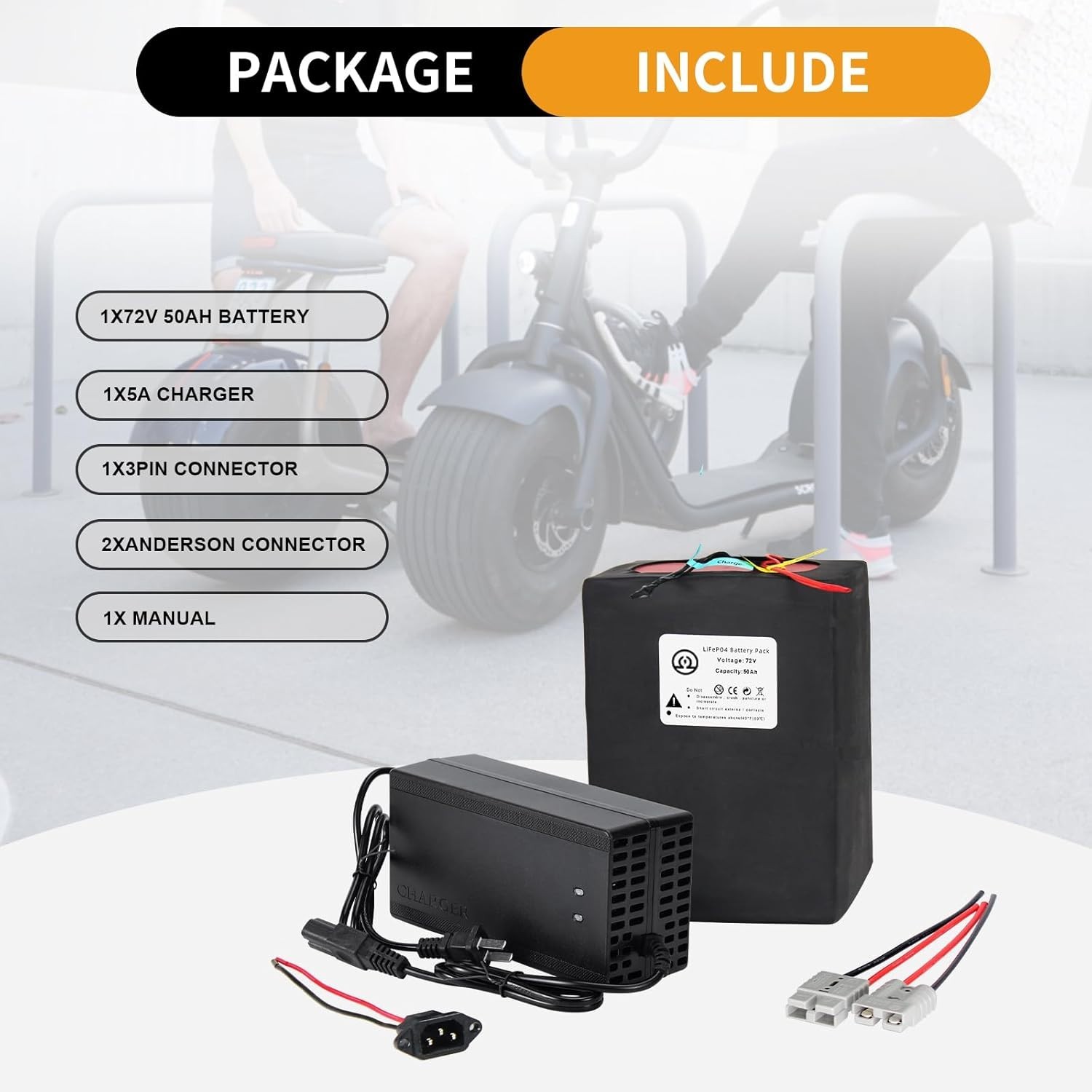 72V 20Ah 25Ah LiFePO4 E-bike Battery with 50A/80A BMS for 500W-2000W Motor