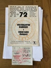 WOLVERHAMPTON WANDERERS v FERENCVAROS UEFA S/F. 1971/2 Plus TICKET.