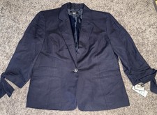 NWT Nine West Women's Blazer 3/4 Sleeve Linen Blend Button Front Sz 16 MSRP $119