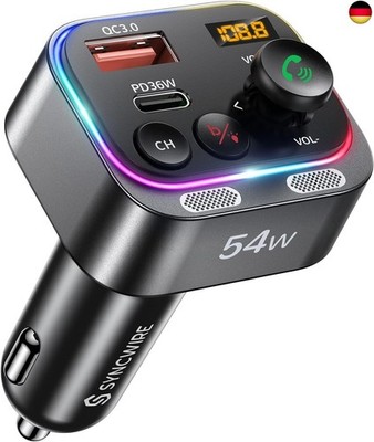 Syncwire Bluetooth 5.4 FM Transmitter Auto Ladegerät 54W PD&QC3.0 USB C 