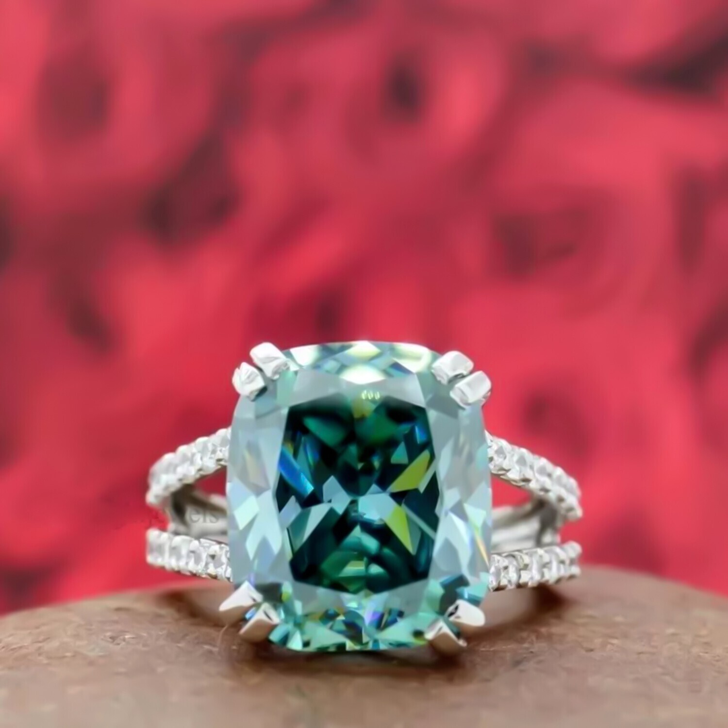 12.50 Ct Cushion Cut Blue Diamond Ring 925 Silver Birthday Gift for Wife