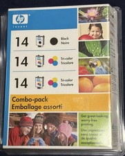 HP 14 BLACK AND TWO TRI-COLOR COMBO 3 PACK PRINTER INK CARTRIDGES NEW SEALED