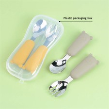 Stainless Steel Cutlery Fork Spoon Set Cartoon Silicone Non-slip Baby Food Feedi