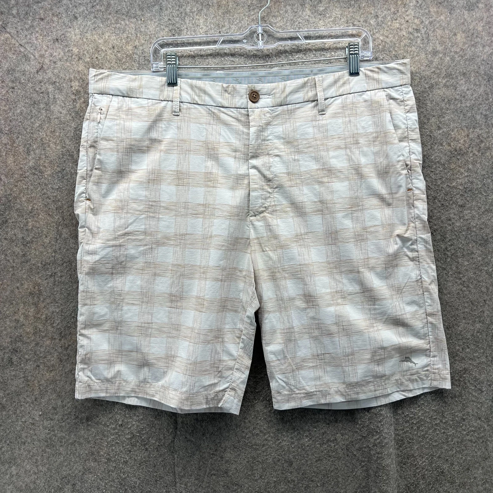 Tommy Bahama Shorts Mens 38 White Cream Chino Flat Front Golf Check Stretch