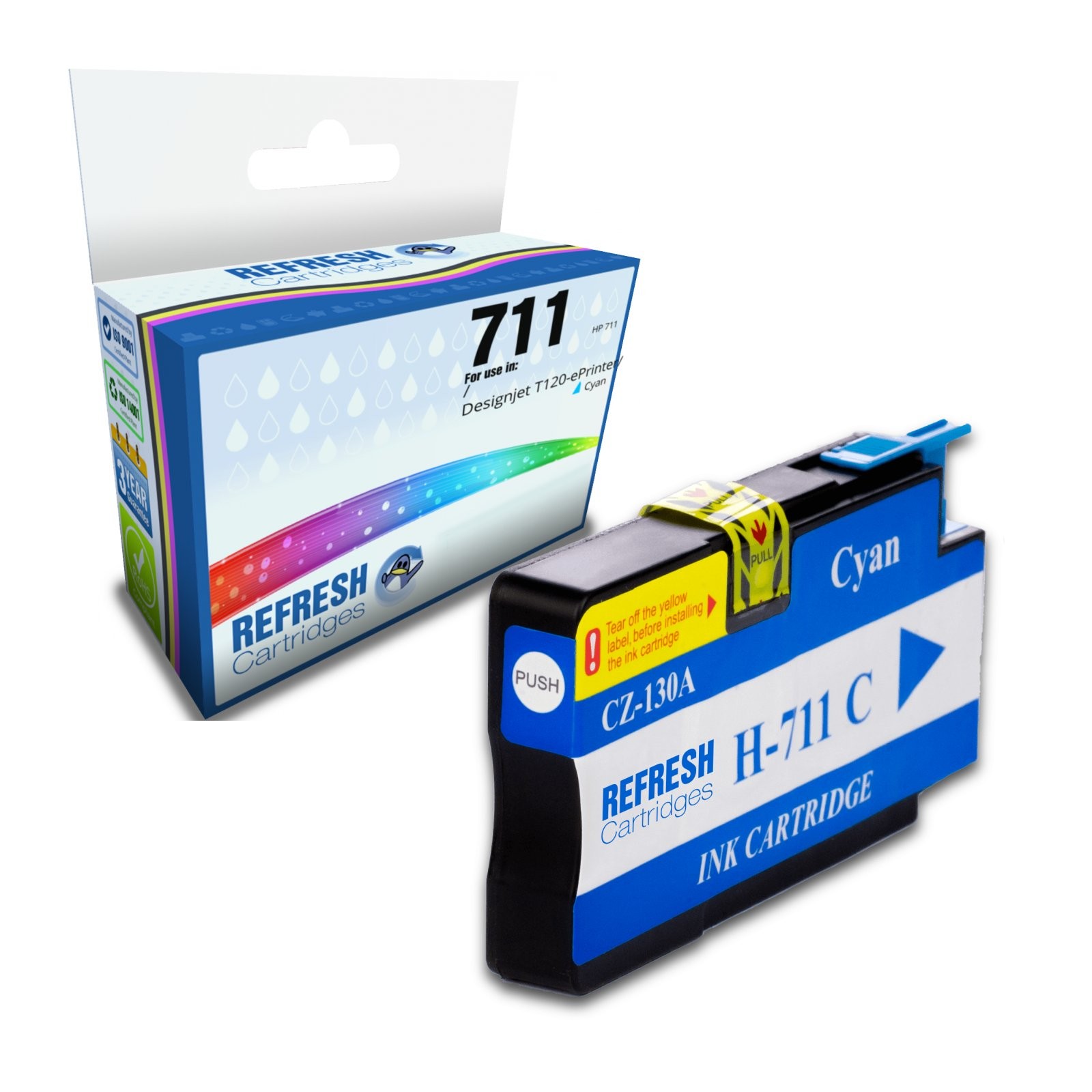 Refresh Cartridges Replacement Cyan 711 Ink Compatible With HP Printers