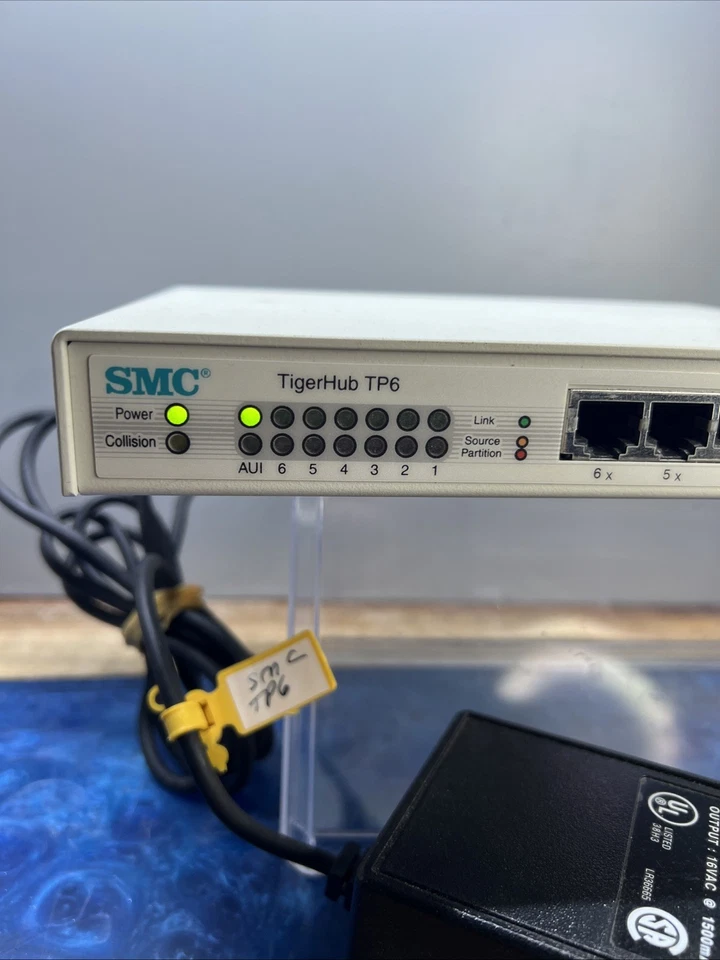 New SMC Ethernet TigerHub TP6 SMC3206T 6-Port 10BASE-T Coax Tested Works - Image 2 of 4