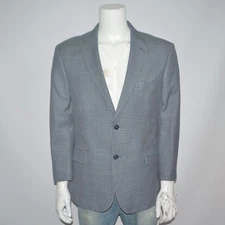 JOS A BANK Traveler Tailored Fit Silk Wool Gray Blue Check Sport Coat Sz 44S