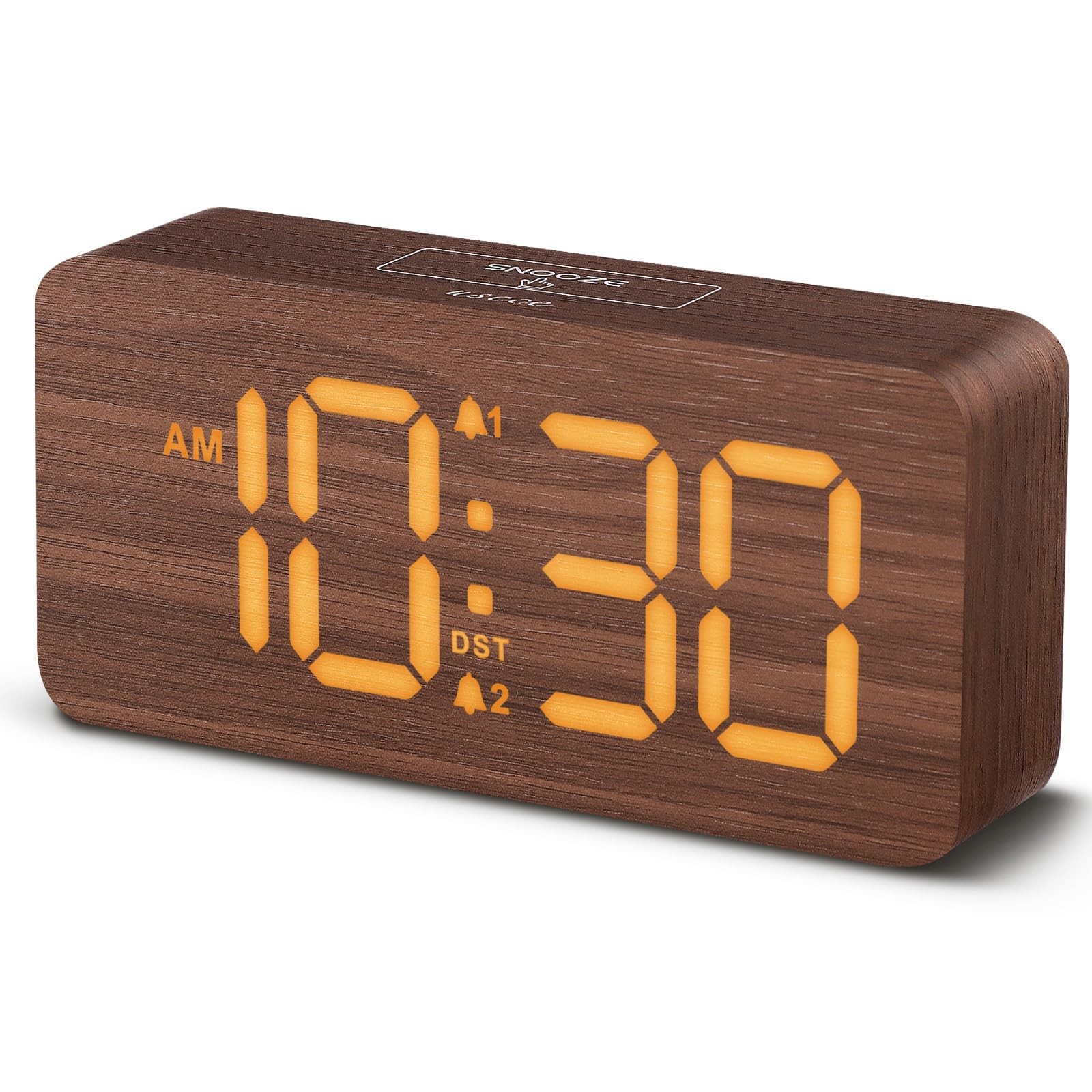 uscce Wooden Digital Alarm Clocks for Bedrooms Dimmable Dual Alarm Clock with