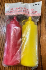 2 PIECE CONDIMENT DISPENSERS  Mustard and Ketchup 7” Tall