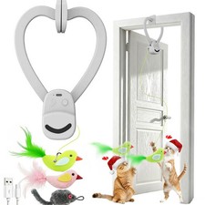 Interactive Cat Toys for Indoor Cats: Automatic Flying Bird Feather Wand Grey