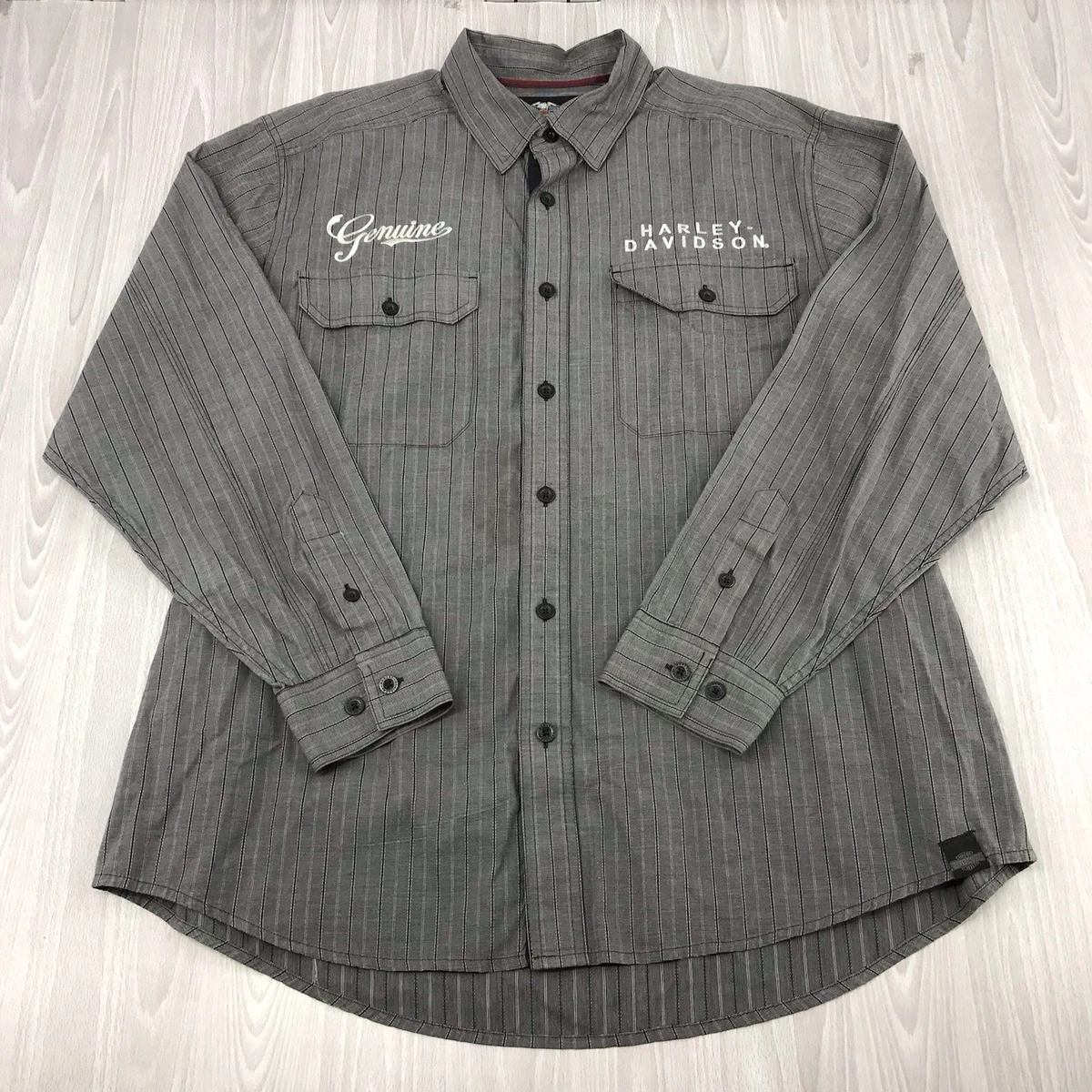 Harley-Davidson Long Sleeve Striped Casual Button-Down Shirts for