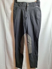 KERRITS Horse Riding Pant Sz M Black Gray Faux Leather Knee Patch Equestrian EUC
