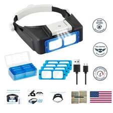 Illuminated Head Magnifier with 4 Interchangeable Lenses for Jewelry and Hobbies