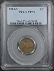 1913 S Lincoln Wheat Copper Cent 1C PCGS VF 35 - Lincoln Cent (Wheat Reverse)
