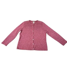 LL Bean Cardigan Sweater Womens Coral & Pink Verigated  Knit Size L-petite