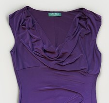 Lauren Ralph Lauren Dress Womens 4 Purple Sheath Cowl Neck Midi Business Wedding