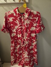 Halston Women’s Floral Short Sleeve Button Front Shirt Dress Size Small Pink NWT