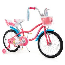 Costway 18 Inch Girls Bike for 3-5 Years Old Kids Bike with Doll Seat and Traini