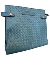 NWOT Moroccanoil Vegan Leather Travel Toiletry Makeup Bag Basketweave Aqua