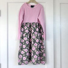 Mini Boden Girls Pink Polka Dot Pointelle Floral Corduroy Dress 9-10Y Spring