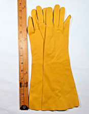Vintage 1950's Crescendoe Long Yellow Leather Gloves Size 7 Opera Mid Arm MCM