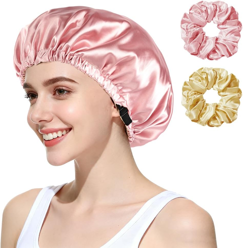 Double Layer Satin Bonnet Silk Bonnet for Sleeping, Adjustable Hair Bonnet for W