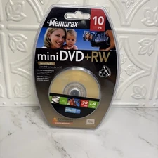 MEMOREX Mini DVD+RW 10 Pack Rewriteable DVD for DVD Camcorder or PC NEW SEALED