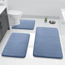 Yimobra Memory Foam 3-Piece Bath Mat Set with U-Shaped Toilet Rug - Non-Slip