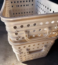 Vintage EMRUSS Storage Bins Organizer w/Handles White 16.5 x 9.5 x 11"  SET 2