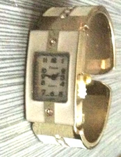 Finesse Women's Crystal Gold & White Bangle Watch Rectangle Pearl Dial New Style