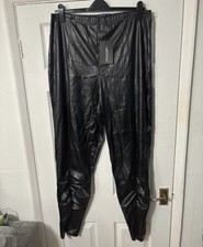 Pretty Little Thing Black PU Ruched Trousers Size 24