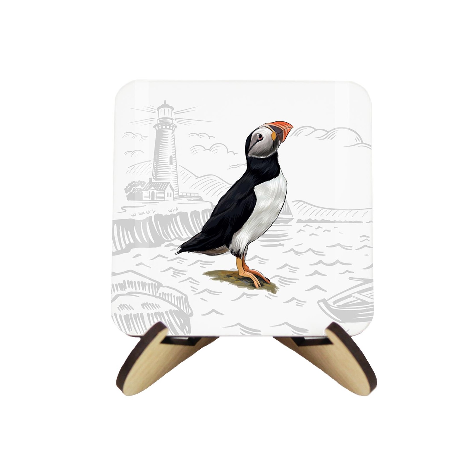Seashore Animals Cork Coasters & Stand Set - Square Drinks Coasters Gift