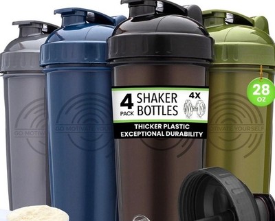 Shaker Bottles + Action Rod 28oz Bulk Protein Shaker Bottle 4-Pack GOMOYO