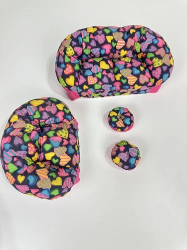 Vtg Barbie Fabric Stuffed Sofa Couch Pillows Set 1994 ToyMax Doll Size Furniture