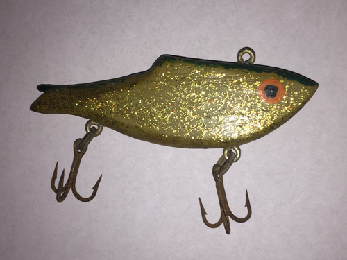 Handgeschnitzter Holz Volkskunst Köder Klapperfalle Shad 3,5" Gold Flash Vintage Angelköder - Bild 2 von 4