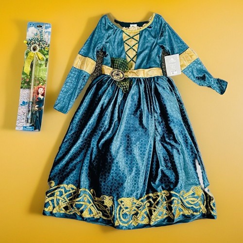 NWT Disney Parks Princess Merida Brave Costume & Light Up Wand 2pc Kids Sz 9/10 - Picture 3 of 13