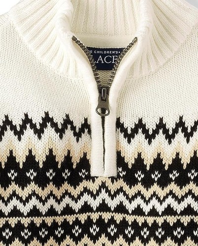 The Children's Place Boy Longsleeve Quarter Zip Pullover Sweater Beige Black 7/8 - Picture 2 of 2