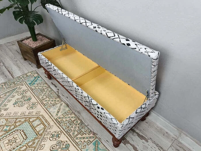 Handmade ottoman bench, Upholstered bench, Bedroom bench, Storage ottoman - Image 2 of 4