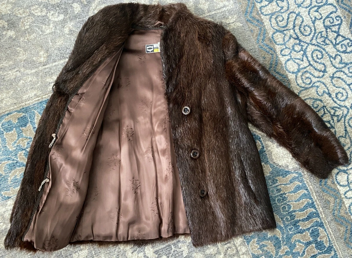 REAL NUTRIA COYPU FUR Luxury Vintage Women s Coat Made in Poland Brown L
